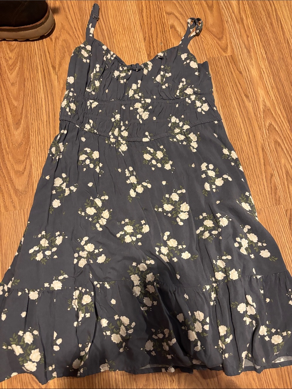 Size Medium Hollister Floral Spaghetti Strap Sundress - Blue with White Flowers